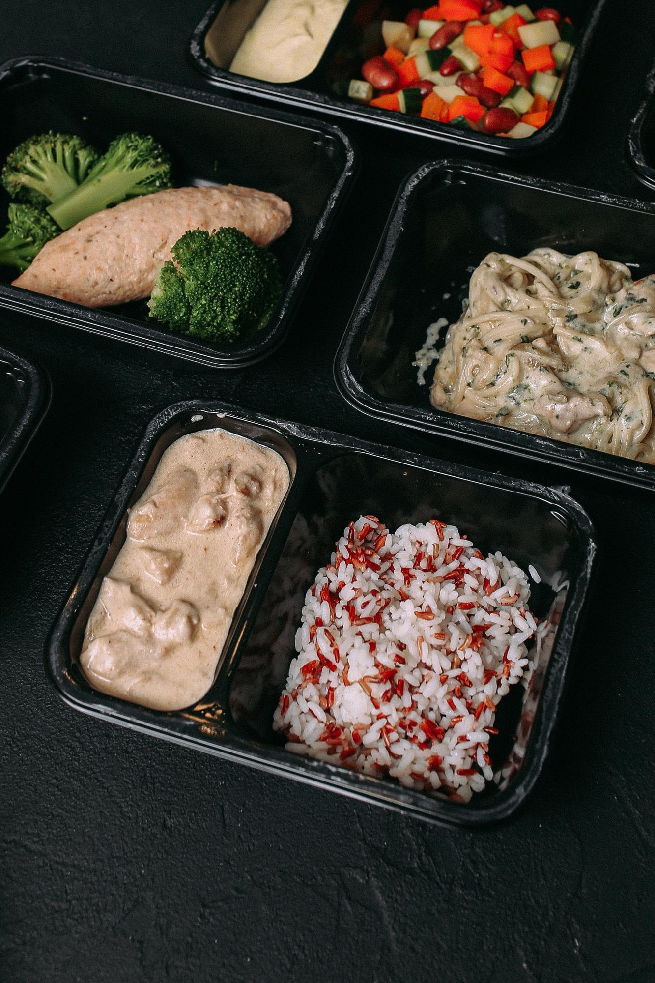 Tray of portioned meal kits ready